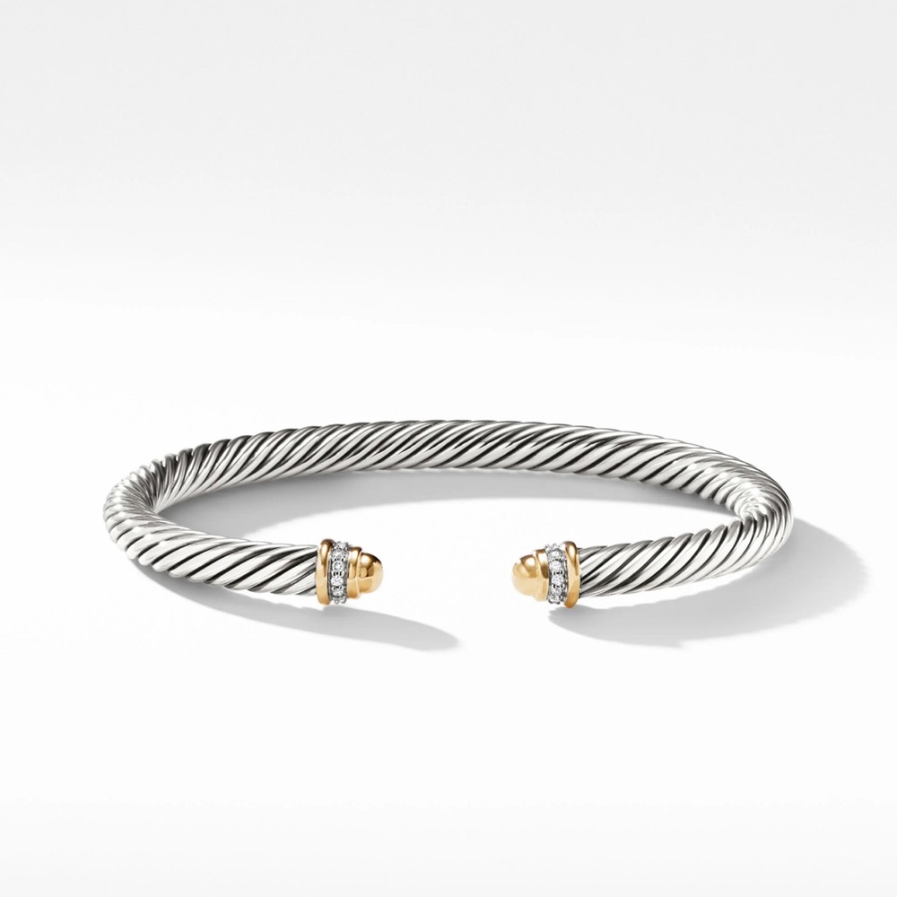 David Yurman Cable Classics Bracelet w/ 18K Yellow Gold Domes and Pavé Diamonds - Picture 6 of 12